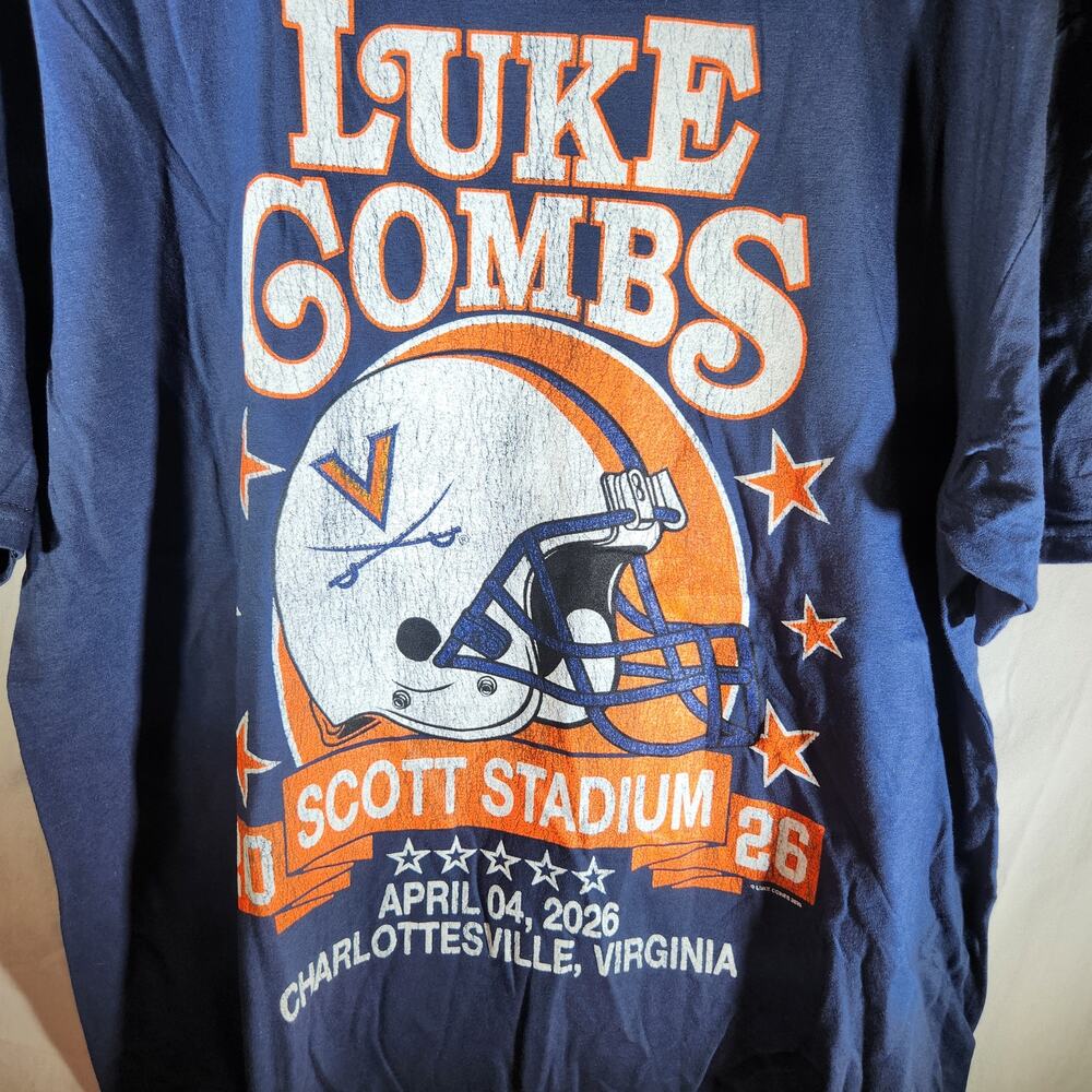 Luke Combs Scott Stadium Concert Tee Navy Blue XL Virginia Cavaliers NWOT